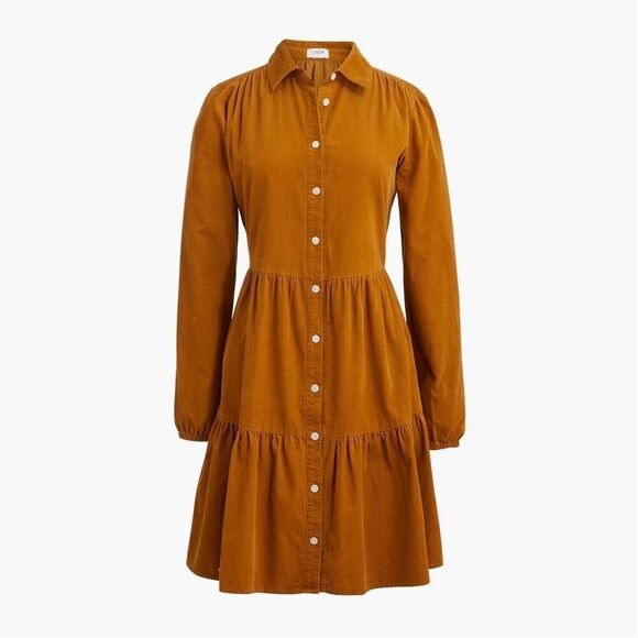 J Crew Corduroy collared mini shirt dress size 2 Brown Button Front - Picture 2 of 10
